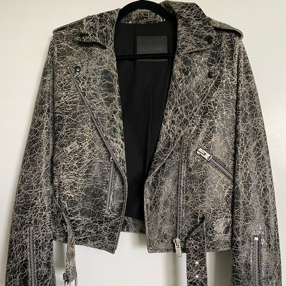 Distressed limited edition Allsaints leather biker jacket
